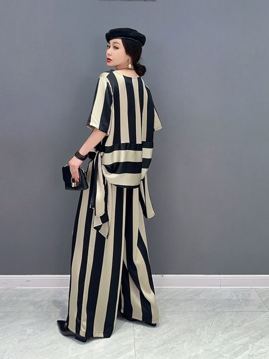 xitao-pants-sets-fashion-women-striped-two-piece-set