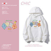 CHIC เสื้อฮู้ดแขนยาวพิมพ์ลายสี่เหลี่ยมสร้างสรรค์ทรงบาง สไตล์สบาย ๆ T0527