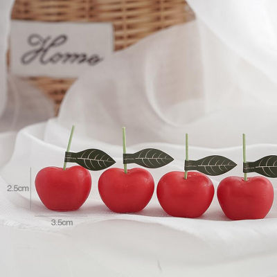 【CW】4PcsSet Cherry Candle Creative Decoration Paraffin Wax Aromatpy Candle INS Photo Props Home Decoration Scented Candles