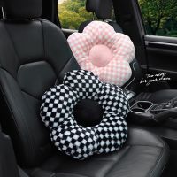 Car Headrest Lumbar Pillow Creative Flower Plaid Car Comfort Neck Pillow Cushion To Relieve Driving Fatigue Car Interior