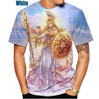 เสื้อยืดแฟชั่นเสื้อยืดพิมพ์ลาย Athena Goddess 3D เสื้อยืดแขนลำลองขาสั้นเสื้อยืดสำหรับผู้ชายและผู้หญิง XS 5XL