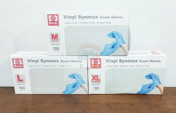 Basic Medical Blue Vinyl Disposable Synmax Exam Gloves Xlarge Blue Latex Free Powder Free 8543