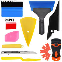 24Pcs Auto Vinyl Wrap Window Tint Tools Felt Squeegee Hard Plastic Scraper Film Cutter Glass Protective Film Installing Tool Kit