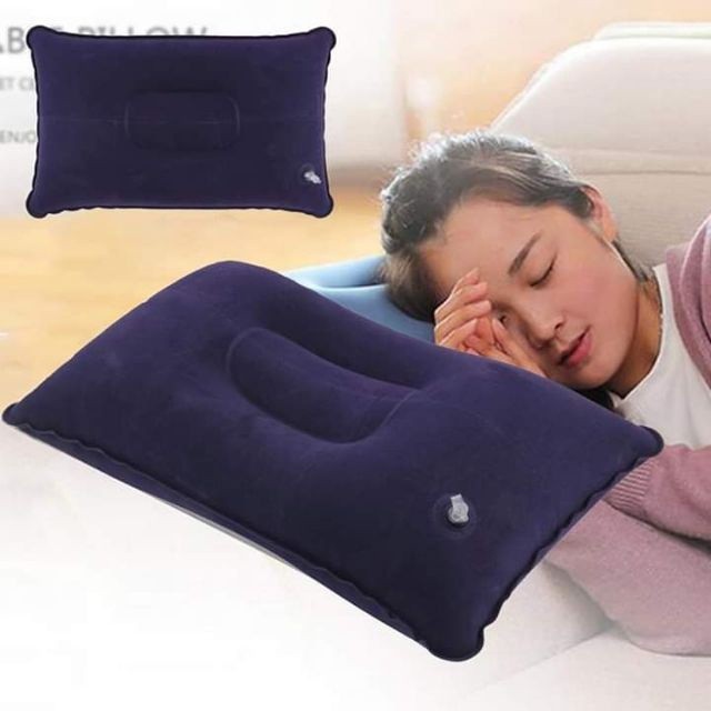 Grey Portable Inflatable Flocked Air Pillow Neck and Lumbar Support Squared Inflatable Pillow Cushion for Rest Bed Travel Cushion Camping 