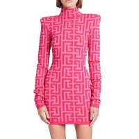 ✸┇☼ Long Sleeve Dress Geometric Pattern 2022 Autumn New Jacquard Stretch Elasticity Rose Red Mini Knitted Women Dress High Quality