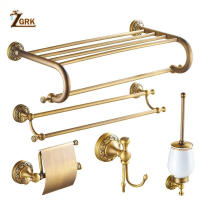 ZGRK All Copper Brushed Bathroom Series European Modern Towel Ring Toilet Paper Holder Cup Holder Robe Hook Bathroom Hardware