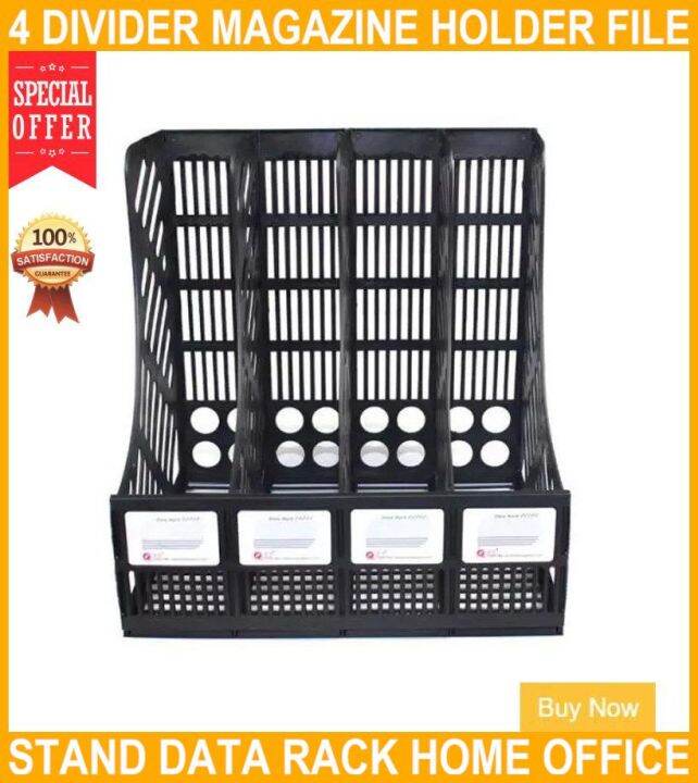 4 Divider Magazine Holder File Stand Data Rack Book Home Office ...