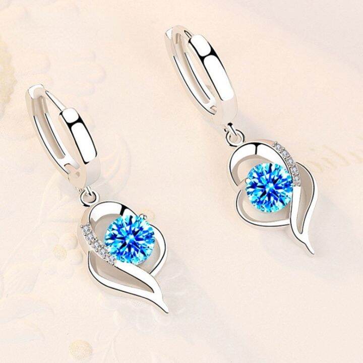 925 Sterling Silver New Woman Fashion Jewelry High Quality Blue Pink White  - Drop Earrings - Aliexpress 