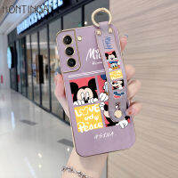 (มีสายรัดข้อมือ) hontinga Casing สำหรับ Samsung Galaxy S22 S22 + S22 Plus S22 Ultra S21 S21 + S21 Plus S21 Ultra 5G กรณีการ์ตูนน่ารัก Mickey Luxury Chrome ชุบ Soft TPU โทรศัพท์กรณีฝาครอบกล้องป้องกัน Gores เคสยางสำหรับเด็กผู้หญิง