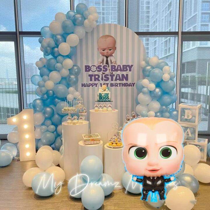 Cartoon Set Boss Baby Balloon 32inch Number Blue Foil Baby Shower 1-9st