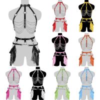 【YF】 Harness Set Tassel Leather Women Body Bondage Sexy Lingerie Chest Chain Cage Garters Belt Erotic Stockings Punk Goth Suspender