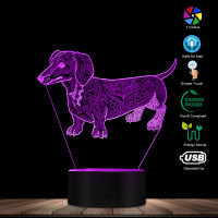 Cute Temperament Abstract Dachshund Dog Custom Name 3D Optical Illusion Light Glowing LED Lamp Pet Lover Owner Lighting Gift Night Lights