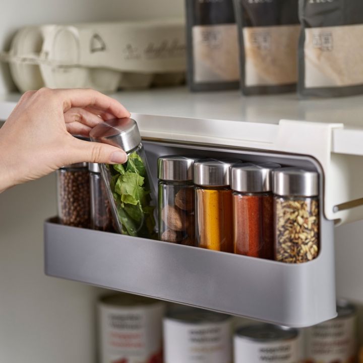 kitchen-storage-rack-wall-mount-spice-rack-seasoning-bottle-plastic-clip-rack-cabinet-door-hooks-jar-spice-holder-kitchen-tools