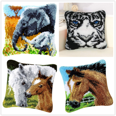 Latch Hook Cushion Kits Pillow Mat DIY Craft Tiger Animal Patterns Cross Stitch Needlework Crocheting Cushion Embroidery