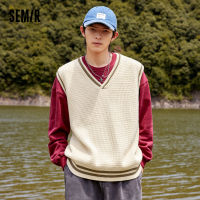 Semir คอวีเสื้อกั๊กผู้ชายคอวีคมชัดสี2022ฤดูใบไม้ร่วงคนใหม่อ่อนเยาว์พลังที่เรียบง่ายถักวิทยาลัยสไตล์เสื้อกั๊ก