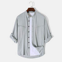 Medussa Selepar Men Zip Pocket Mesh Stand Collar Buttons เสื้อลำลอง