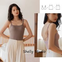 COD DSFERTRETRE Square Neck Cross Strap Vest Japan bra-top T-shirt with chest pad camisole female soft home pajamas vest