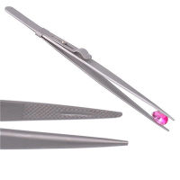 Gem Diamond Stone Tweezers Non-slip Stainless Steel Locking High Elasticity Jewelry Tweezer Anti-skid Tools With Groove