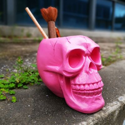 Black Skull Office Stationery Accessories Pencil Storage Tube Horror Funny Man Skull Makeup Brush Placement
