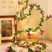 ZZOOI 3/5M LED Flower String Light Green Leaves Fairy Light Christmas Wedding Party Garland Light Decor Artificial Vine Lights