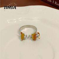 TIMIA โลหะผสมอัลลอยด์ แหวนใส่นิ้วสำหรับสุนัขในฤดูใบไม้ผลิ สไตล์สตรีท สไตล์เกาหลีแบบ กำไลลูกสุนัขการ์ตูน ของขวัญสำหรับเด็ก ปรับได้ปรับได้ สำหรับผู้หญิง