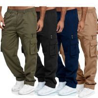 Summer Mens Cargo Trousers Elastic Waist Multi-pocket Casual Combat Work Pants Outdoor Fitness Sports Long Pants S-4XL