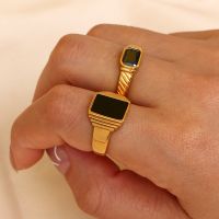 【YF】 New Minimalist Basic Square Geometric Ring Stainless Steel 18K Gold PVD Plating Black Rings For Women Waterproof Jewelry