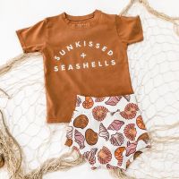 FOCUSNORM Summer Baby Girls Boys 3pcs Clothes Sets 0-24M Letter Short Sleeve Brown T Shirts+Shell Print Casual Shorts  by Hs2023