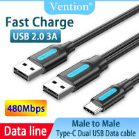 สายเคเบิล Vention USB C พร้อมพลังงาน USB คู่ชาร์จเร็ว FCP QC3.0 USB ต่อ USB C สายสำหรับซัมซุง S10 Note10 iPad Pro11 Nova7 P40 10 Pro Type C