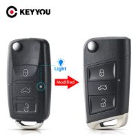 KEYYOU แก้ไข3ปุ่มตัวพับเก็บรีโมทรถซองใส่กุญแจเคส VW กอล์ฟ4 5พาสสาท B5 B6โปโล Touran Jetta ที่นั่ง Skoda