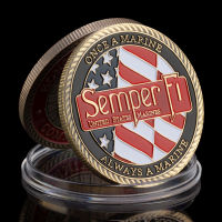 นาวิกโยธินสหรัฐฯ เหรียญทองแดงชุบที่ระลึก Semper Fidelis Always A Marine Commemorative Coin Challenge Coin-Faewer