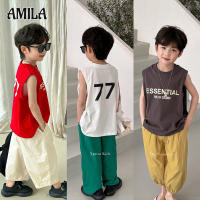 AMILA เสื้อกั๊กผ้าฝ้ายฤดูร้อนของเด็ก MODE Korea Cetakan Alfabet แขนกุดสำหรับเด็กนุ่มสบาย