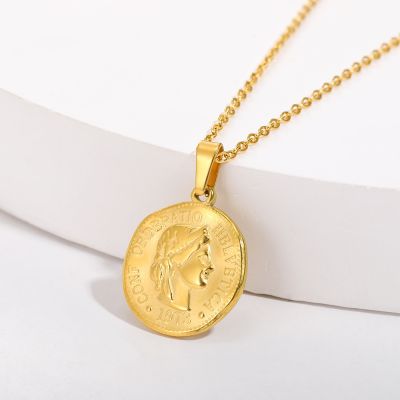 Classics Stainless Steel Round Coin Portrait Pendant Necklace For Women Men Sun Moon Queens Necklace Charm jewelry envio gratis