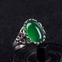 Feihong green agate crystal ring female emerald inlaid chalcedony index finger opening adjustable female ring FP0G