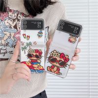 เคสสายคล้องมือลายการ์ตูน Hello Kitty เคสโทรศัพท์สำหรับ Samsung Galaxy Z Flip 4 3 5G กันกระแทกสำหรับ Samsung Z Flip3กรอบ Flip4พร้อมสายคล้อง