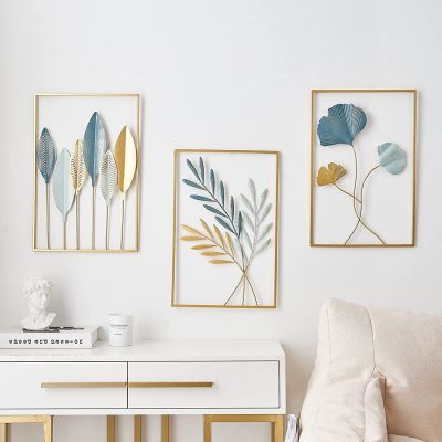 Nordic Home Wall Decor Macrame Wall Hanging Decor Metal Square Gold Ginkgo Leaf Wall Stickers Decoration Decorative Wall Ledges