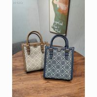 2023 new Tory Burch T Monogram Jacquard Mini Size Vertical retro style handbag tote bag shoulder bag messenger bag blue