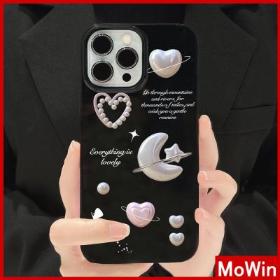 ∏℗ Mowin - เข้ากันได้สำหรับ เคสไอโฟน เคสไอโฟน11 เคส สำหรับ iPhone 14 สีดำเงา เคสนิ่มกันกระแทกป้องกันกล้องน่ารักรูปหัวใจดวงจัน