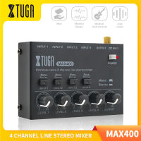 XTUGA MAX400เสียงเบาเป็นพิเศษ4ช่องมิกเซอร์สตูดิโอ4อินพุต1เอาต์พุต DC 5V ไมโครโฟนเครื่องผสมเสียงแบบพกพากีตาร์เบสผสมคีย์บอร์ดสำหรับคลับบาร์เวทีสตูดิโอ