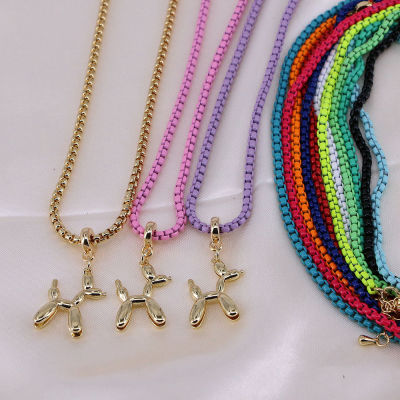 5PCS, Gold-color Balloon Dog Charm Pendant Necklace Enamel Box Chain Necklace Woman Men Trend Jewelry Gift