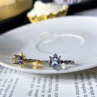 [COD] Versa to niche cross imitation sea blue topaz fresh and elegant ring European diamond-encrusted purple