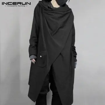 INCERUN Fashion Men Cloak Coats Hooded Solid Color Cape 2023 Streetwear  Poncho V Neck Loose Coat