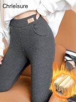 [HOT HULXOIQQQEWV 573] CHRLEISURE Leggings ผู้หญิงฤดูหนาวที่อบอุ่นด้วยกระเป๋า Lambskin กางเกงผ้าขนสัตว์ชนิดหนึ่งหนาเอวสูงยืดหยุ่นกำมะหยี่ Leggings หญิง