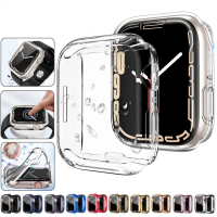 TPU ใสนุ่ม360ปกป้องหน้าจอเคสสำหรับ Apple Watch ซีรีส์อัลตร้า8 49มม. 45มม. 41มม. 44มม. 40มม. 42มม. 38มม. เคสใสสำหรับ IWatch SE 7 6 5 4 3 2 1