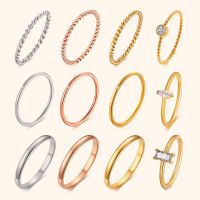 Chic Twisted Rope Slim Ring for Women, Stainless Steel Metal Wedding Rings Finger Band, New Elegant Simple Vintage Party Jewelry