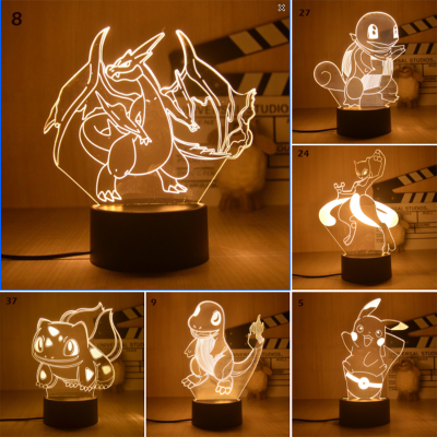 ZZOOI Pokemon Anime 3d Night Lights Bulbasaur Charizard Squirtle Mewtu LED desk lamp Action Figure Decor Home Figma Doll Gift Toy