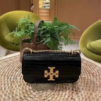 2023 new Tory Burch Eleanor Series New double T Logo hardware buckle crocodile grain leather long shoulder bag messenger bag