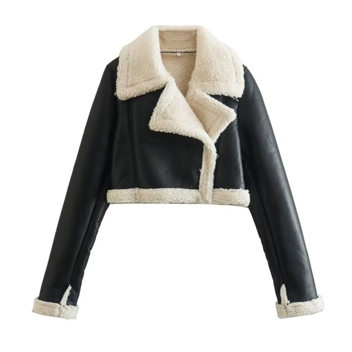 traf-women-fashion-thick-warm-faux-shearling-crop-jacket-coat-vintage-long-sleeve-front-zipper-female-outerwear-chic-tops