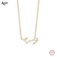 Aide 925 Sterling Silver Zodiac Sign 12 Constellation Pendant Necklaces Sparkling Zircon Charm Necklace for Women Birthday Gift