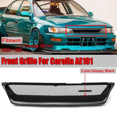 รถกันชนหน้าตาข่ายย่าง Grille Gloss Black Racing Grills สำหรับ Toyota Corolla AE101 1993 1994 1995 1996 1997